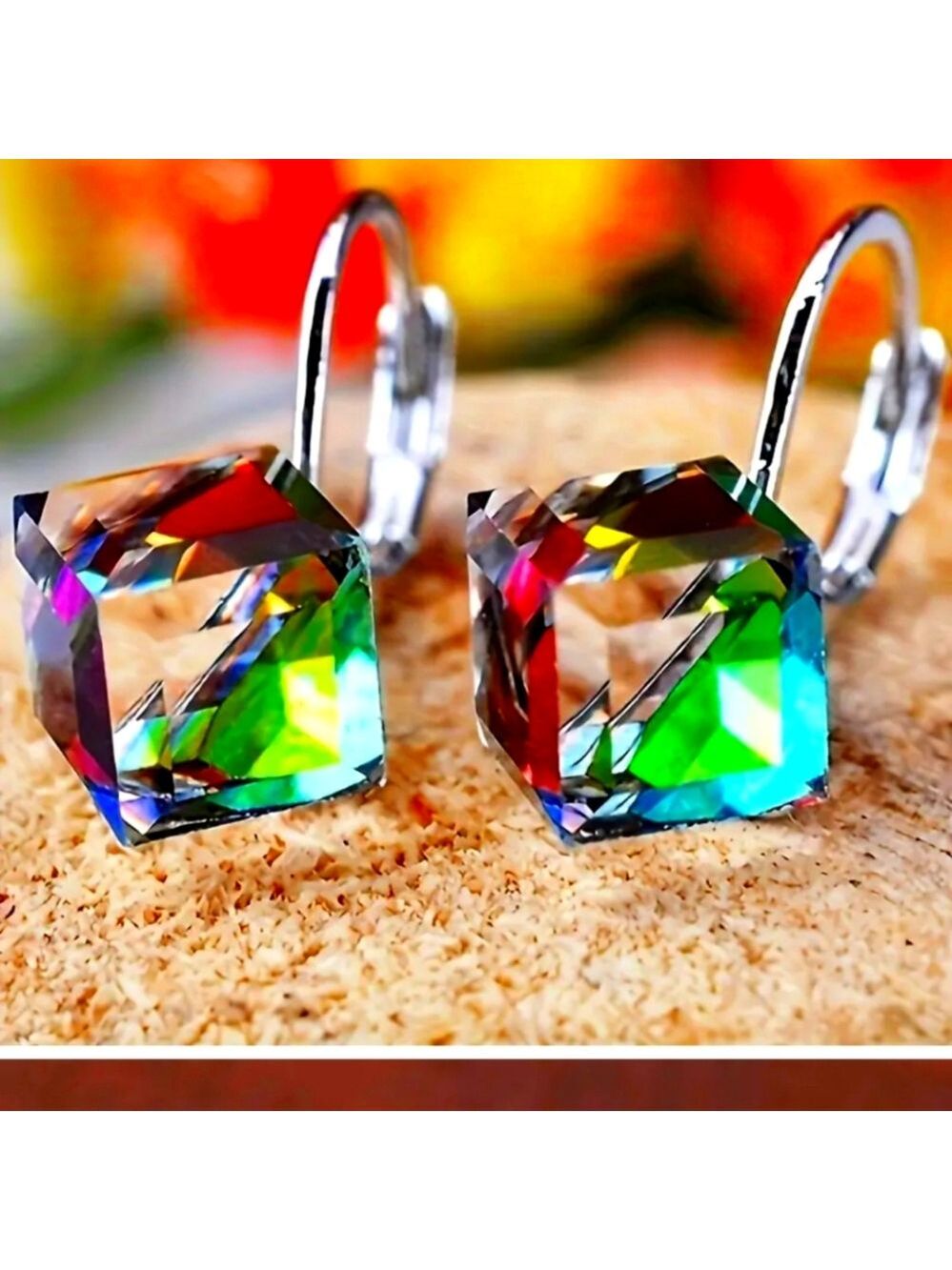 Aurora Borealis Crystal Silver Plate  Earrings